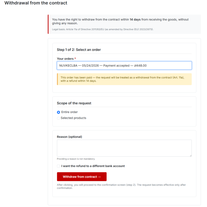 Widerrufsbutton für PrestaShop | EU-Richtlinie 2023/2673