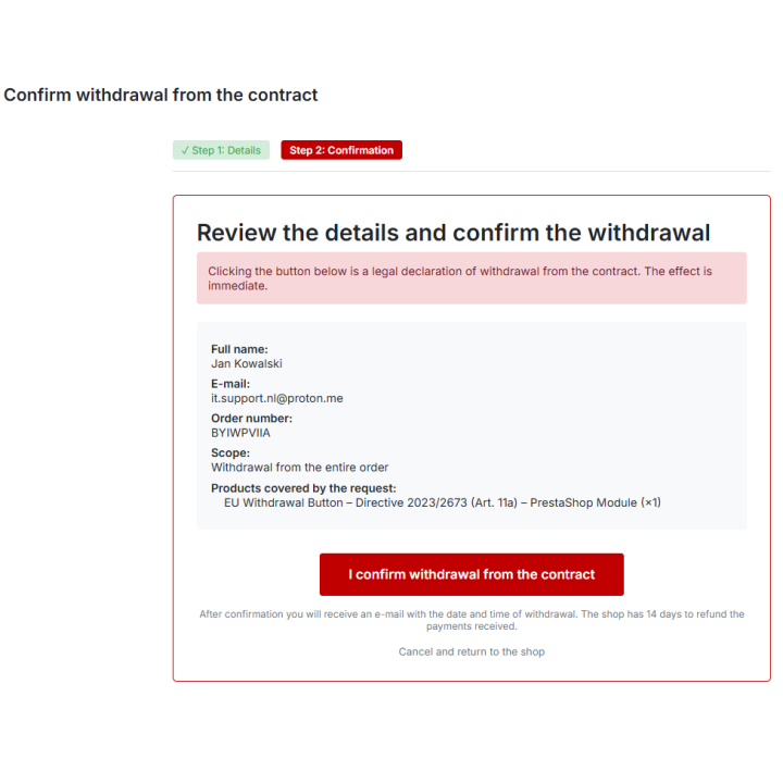 PrestaShop Withdrawal Button Module | EU Directive 2023/2673