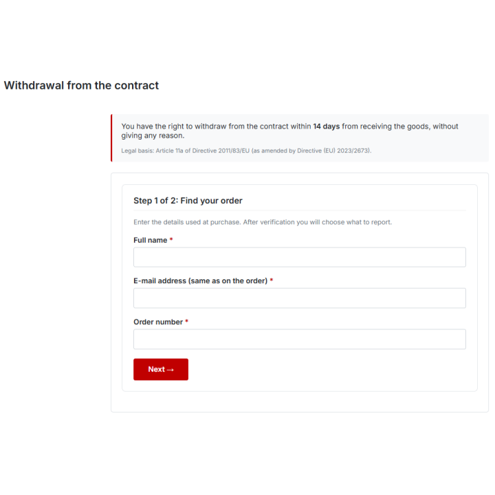 Botón de desistimiento para PrestaShop | Directiva 2023/2673